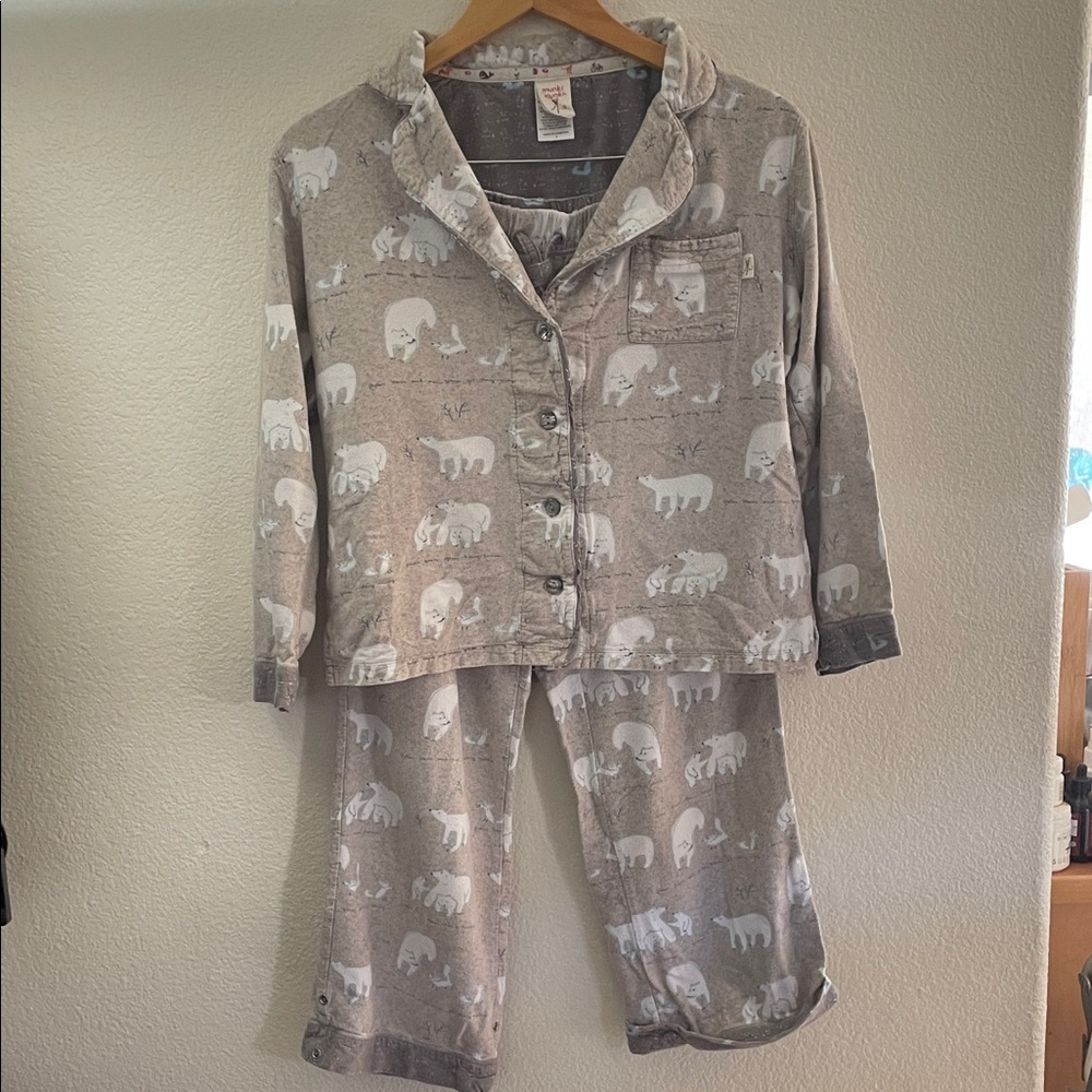 munki munki Gray Polar Bear Pj Set bamboo & cotton the pants snap up pockets